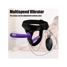 Mor Double Dong Titreşimli Belden Bağlamalı Çift Taraflı Bisex Dildo Vibratör